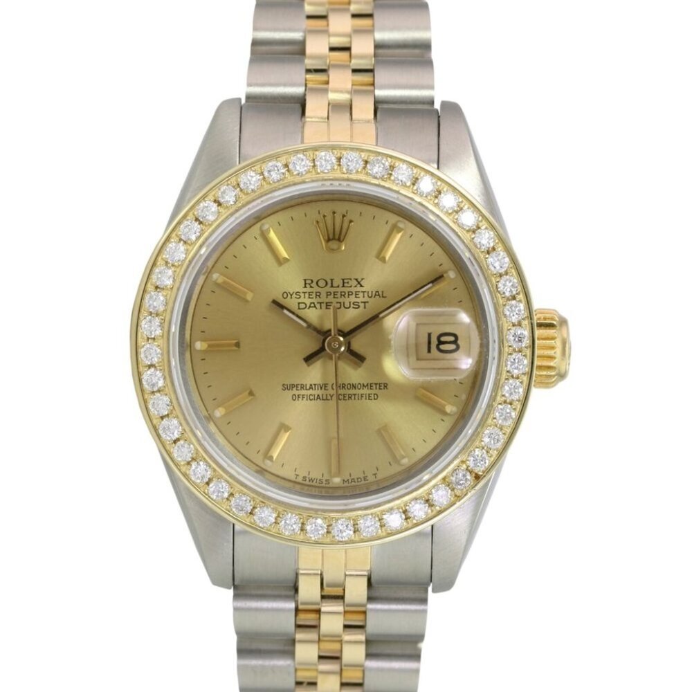 ROLEX DATEJUST CHAMPAGNE INDEX DIAL 18KY & STEEL JUBILEE TWO-TONE WATCH 69173